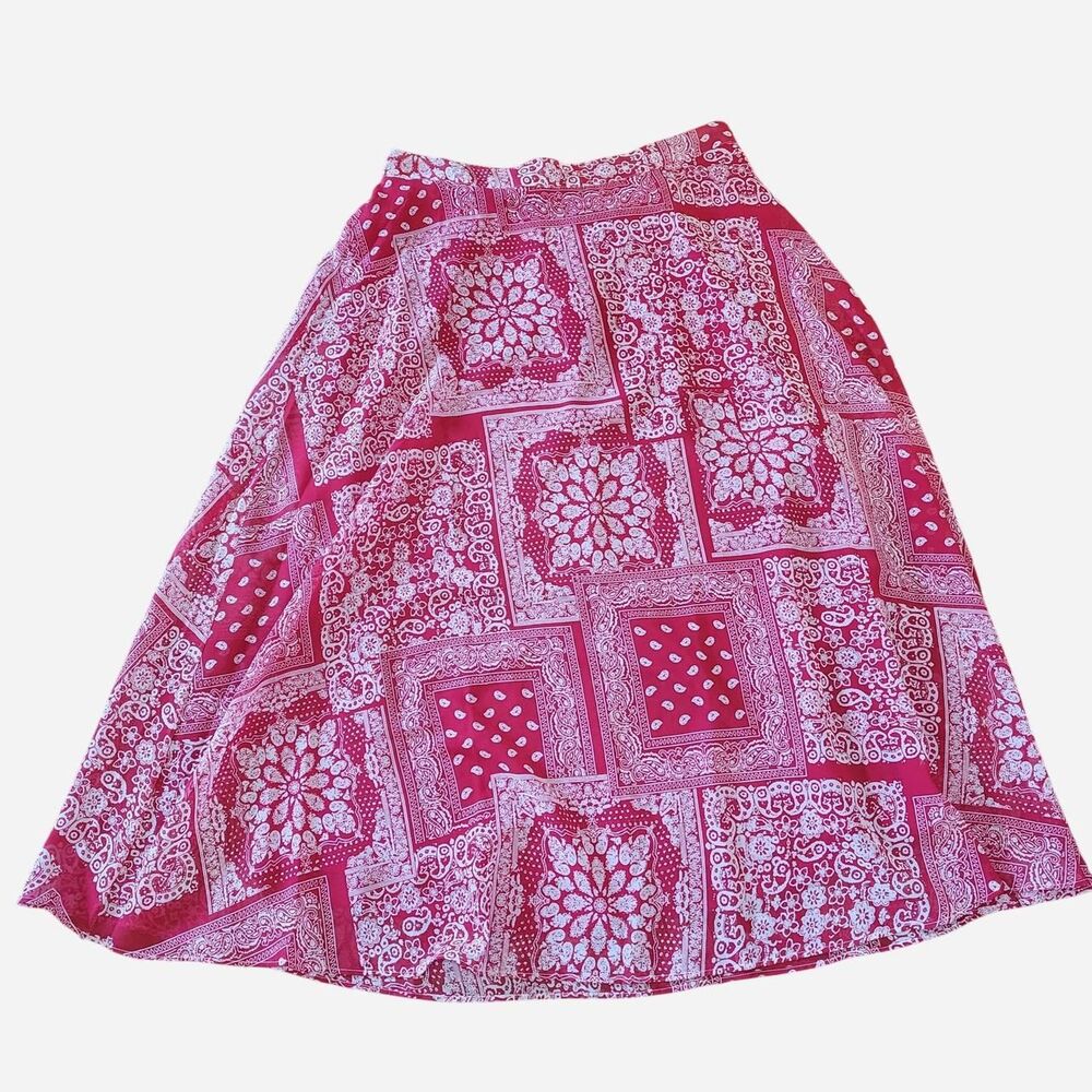Flint & Moss White Red Bandana Patch Print Midi Skirt Western Boho Cowgirl
